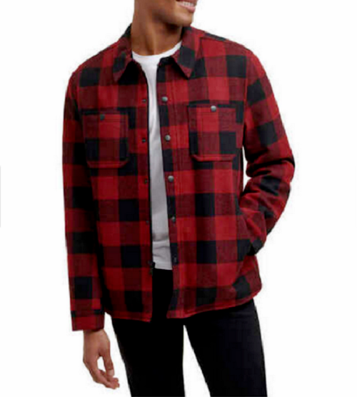 G.H. Bass & Co. Men's Wool Blend Sherpa Lined Plaid Jacket, RED, XL